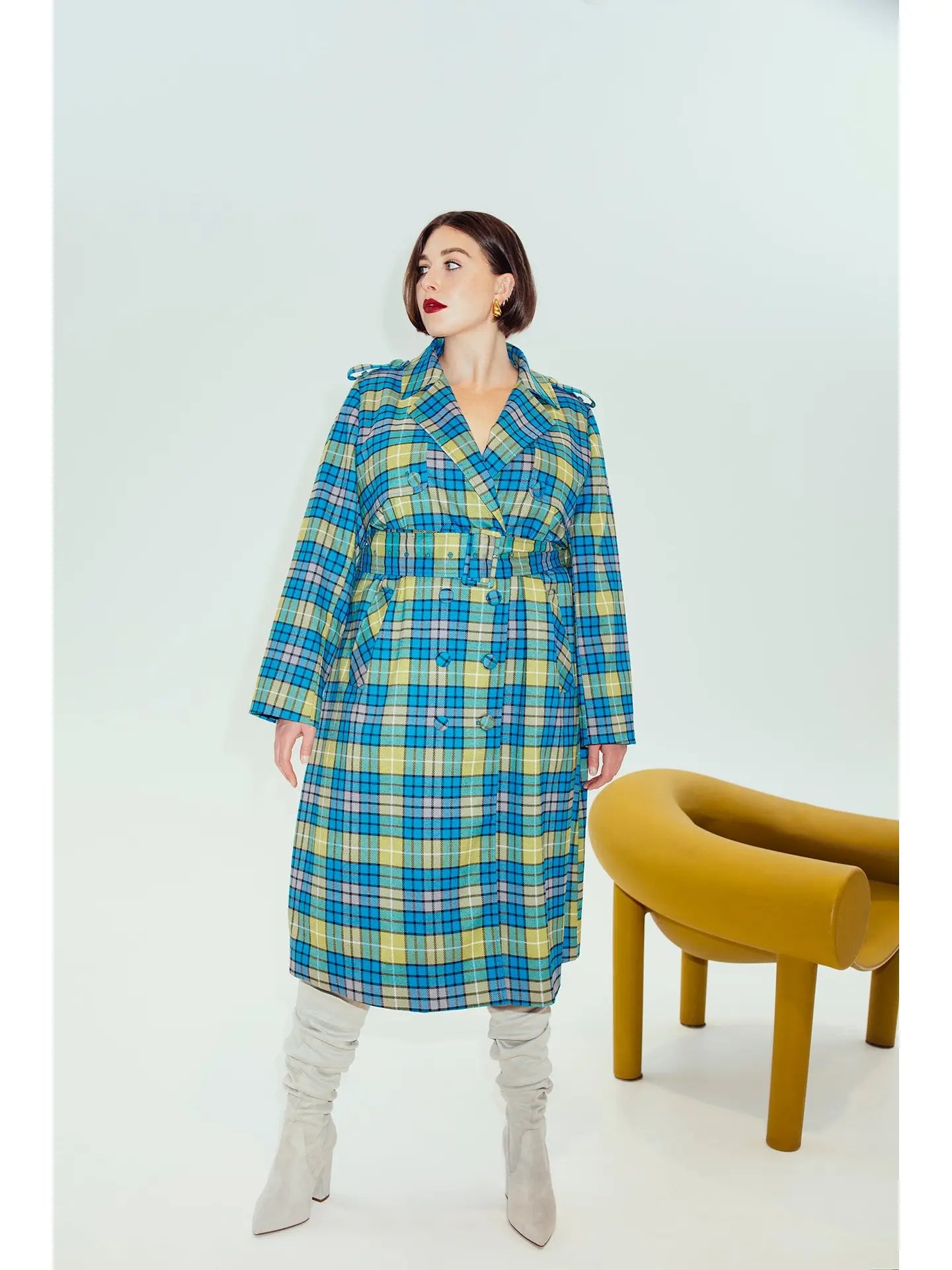 Eliza Plaid Trench Coat