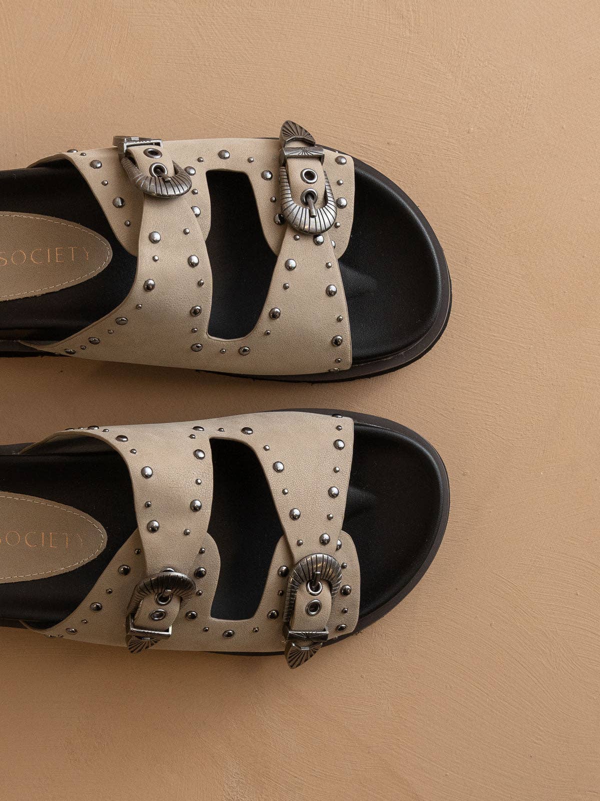 The Effie | Taupe Double Western Buckle Slides