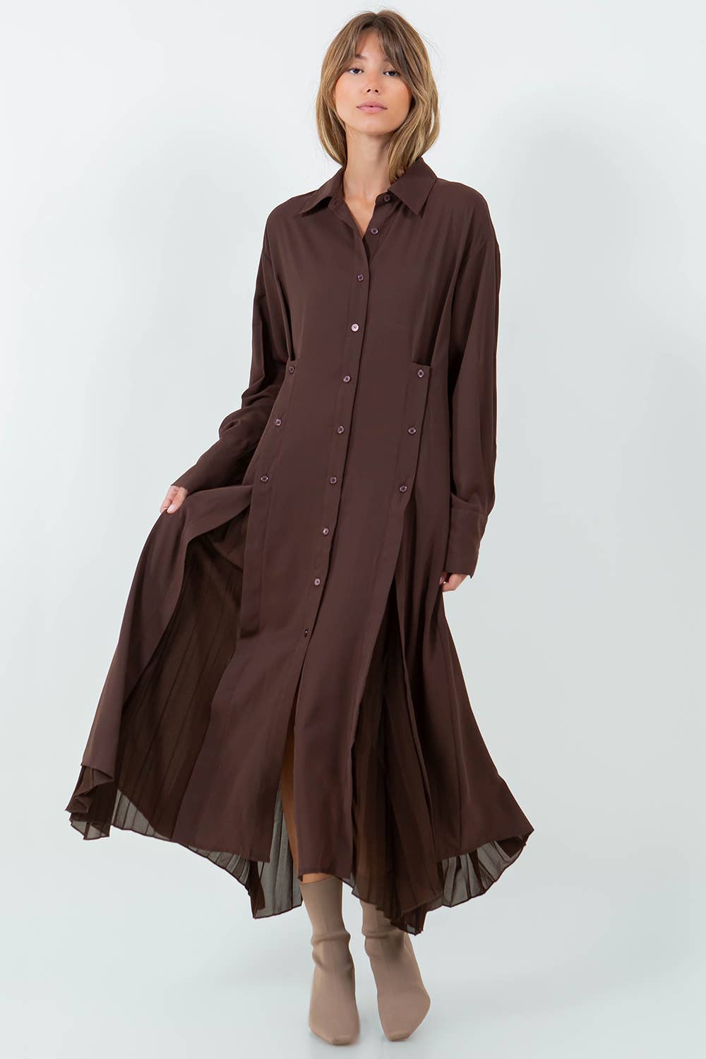 Pleating Shirt Dress