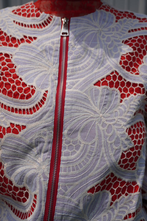 Cherry Glaze Lace Bomber Jacket