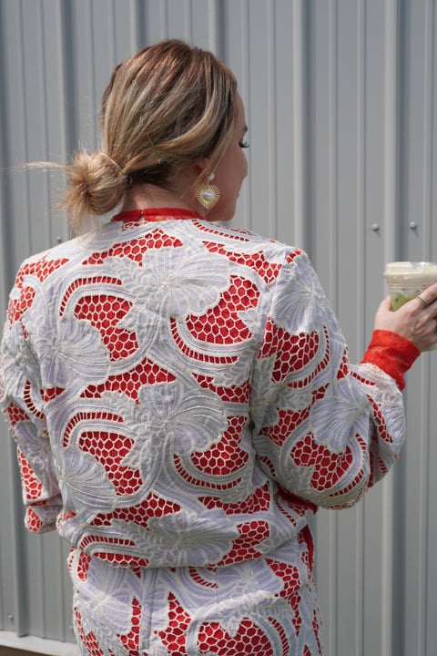 Cherry Glaze Lace Bomber Jacket