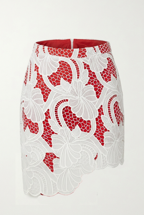Cherry Glaze Lace Asymmetrical Skirt