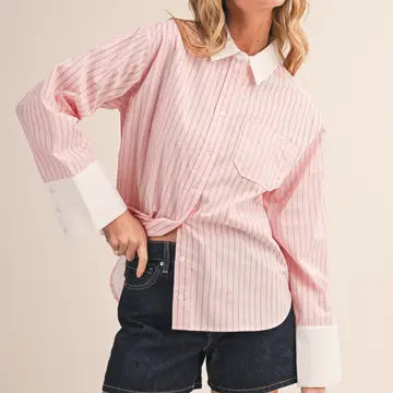 Pink Lemonade Cuffed Button Down