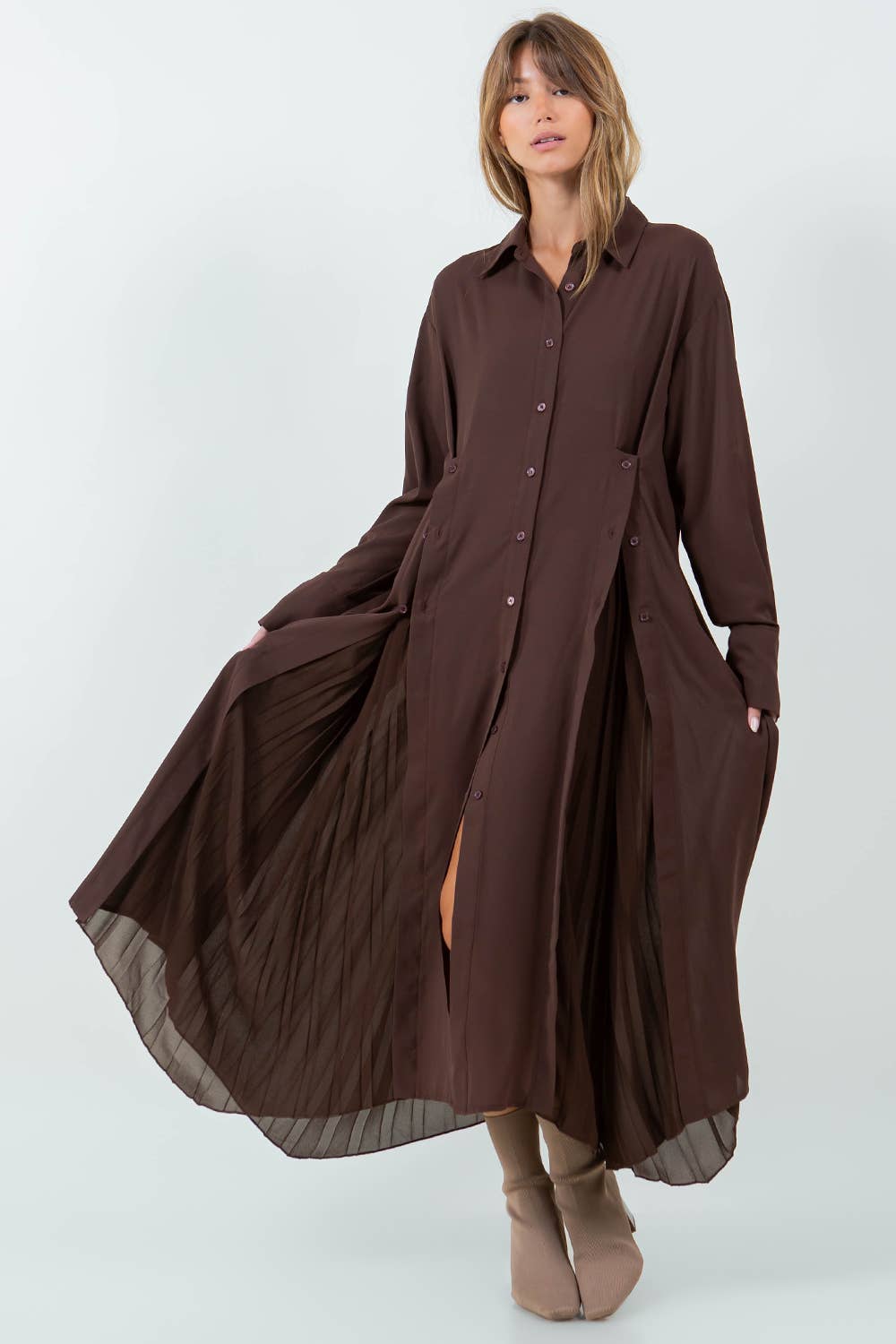 Pleating Shirt Dress