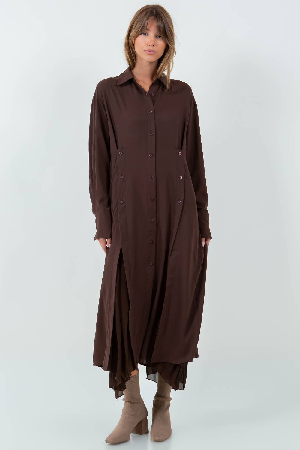 Pleating Shirt Dress