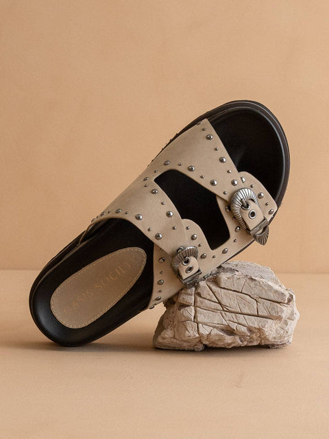 The Effie | Taupe Double Western Buckle Slides