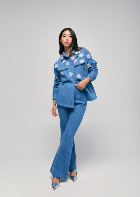 Denim Fit & Flare Pants